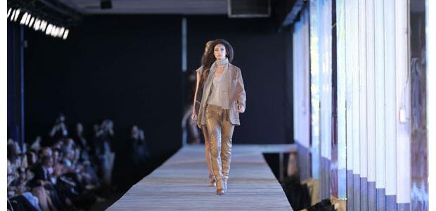 Model walking on runway